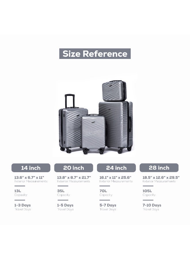 Space Luggage Set, ABS Material including Carry On Cabin Sizes, 14/20/24/28 Inches, Gray - Image 2